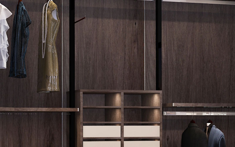 Open Door Wardrobe Design with High-end Wood Grain Melamine Color