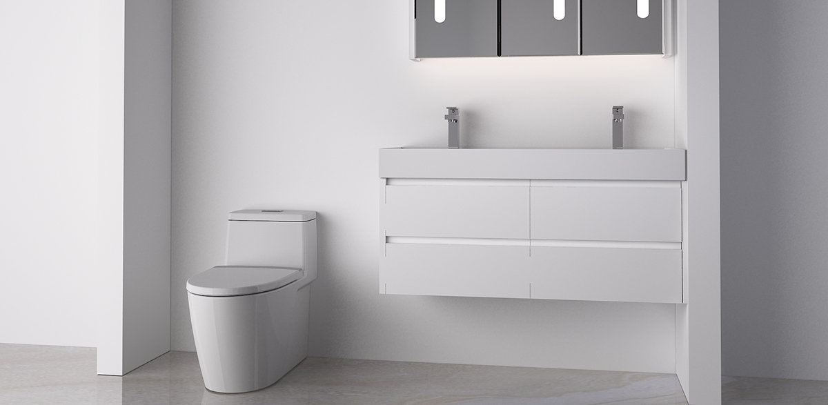 white bathroom vanity with sink