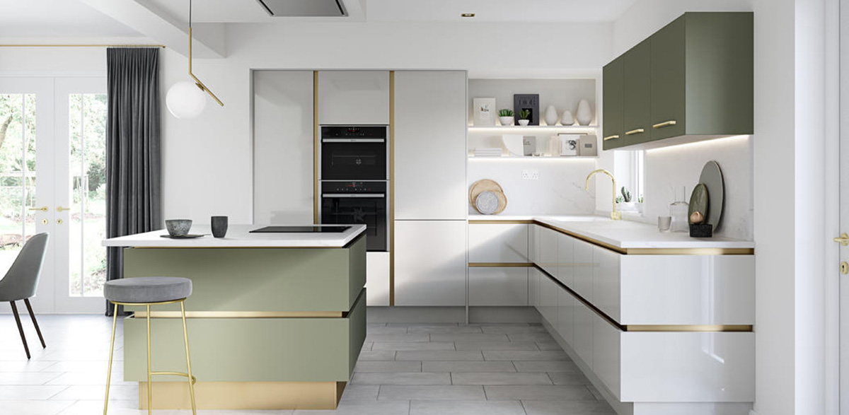 custom green kitchen cabinet design