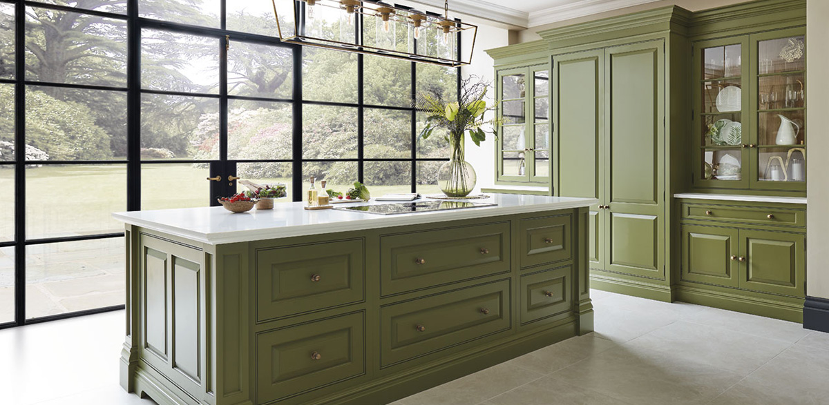 custom green kitchen cabinet design