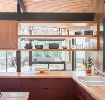Custom Dark Red Wood Kitchen Cabinets Design