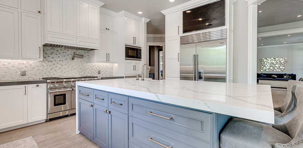 kitchen navy cabinets