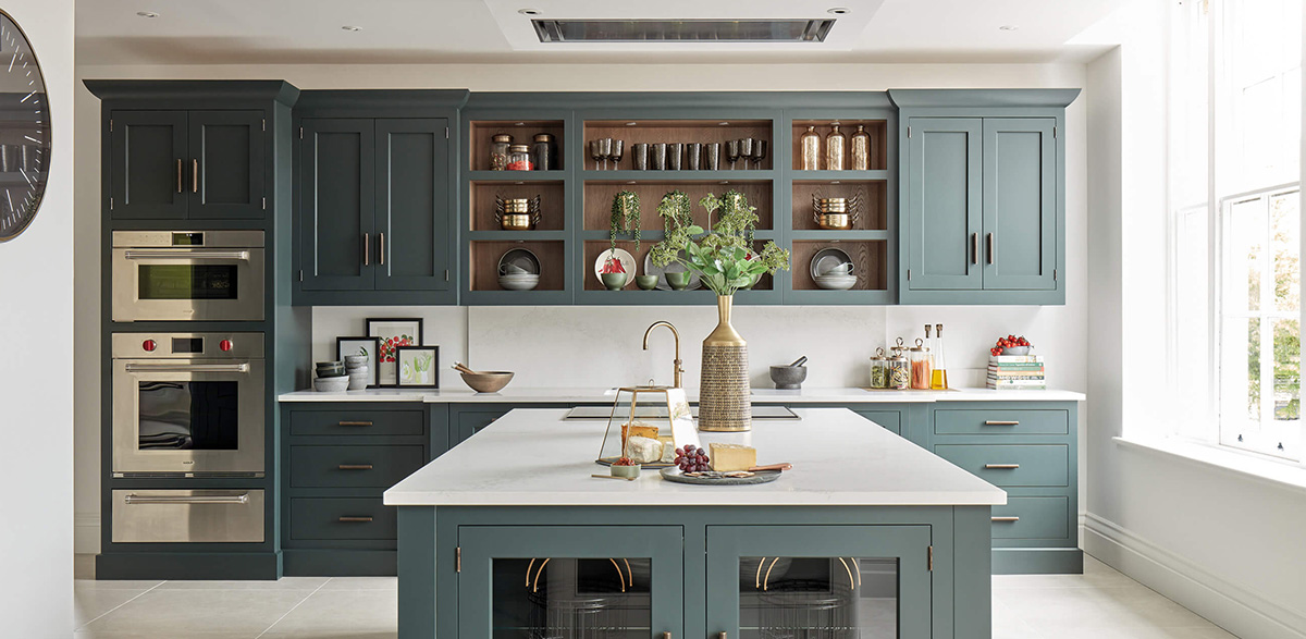 navy cabinets in kitchen