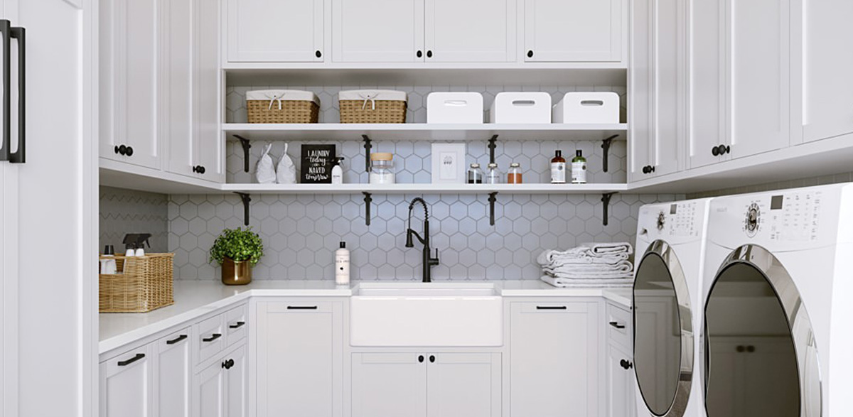 white laundry room cabinets